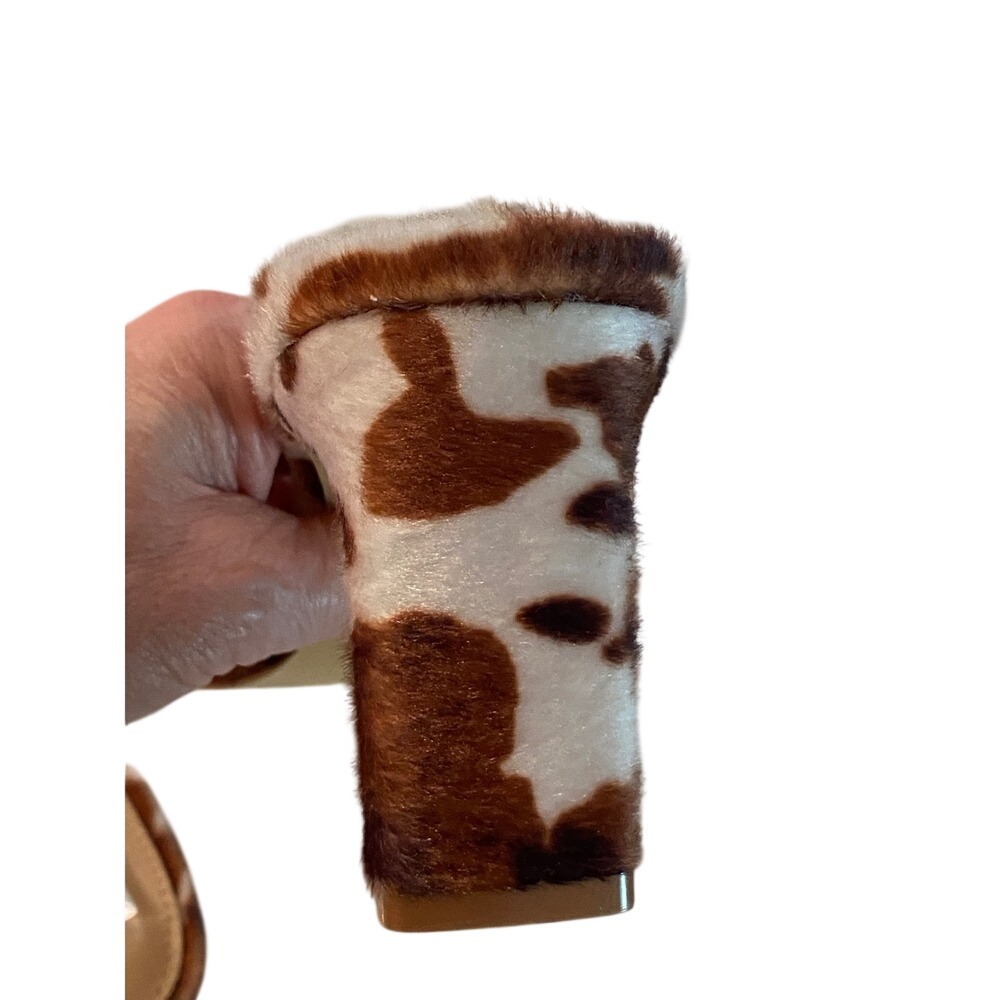 DV‎ Dolce Vita Cow Print Square Toe Block Heel Mule Sandals Brown White Womens - Picture 13 of 13